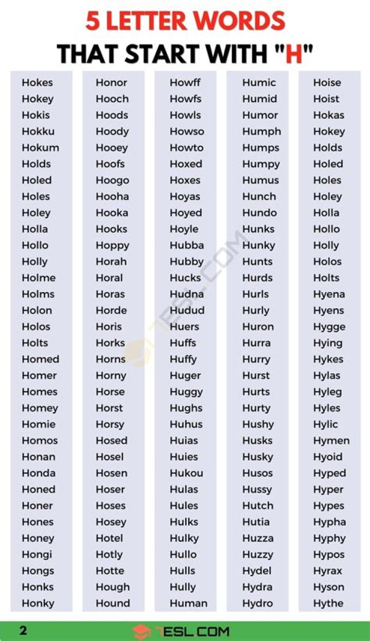 5 Letter Words Starting With H