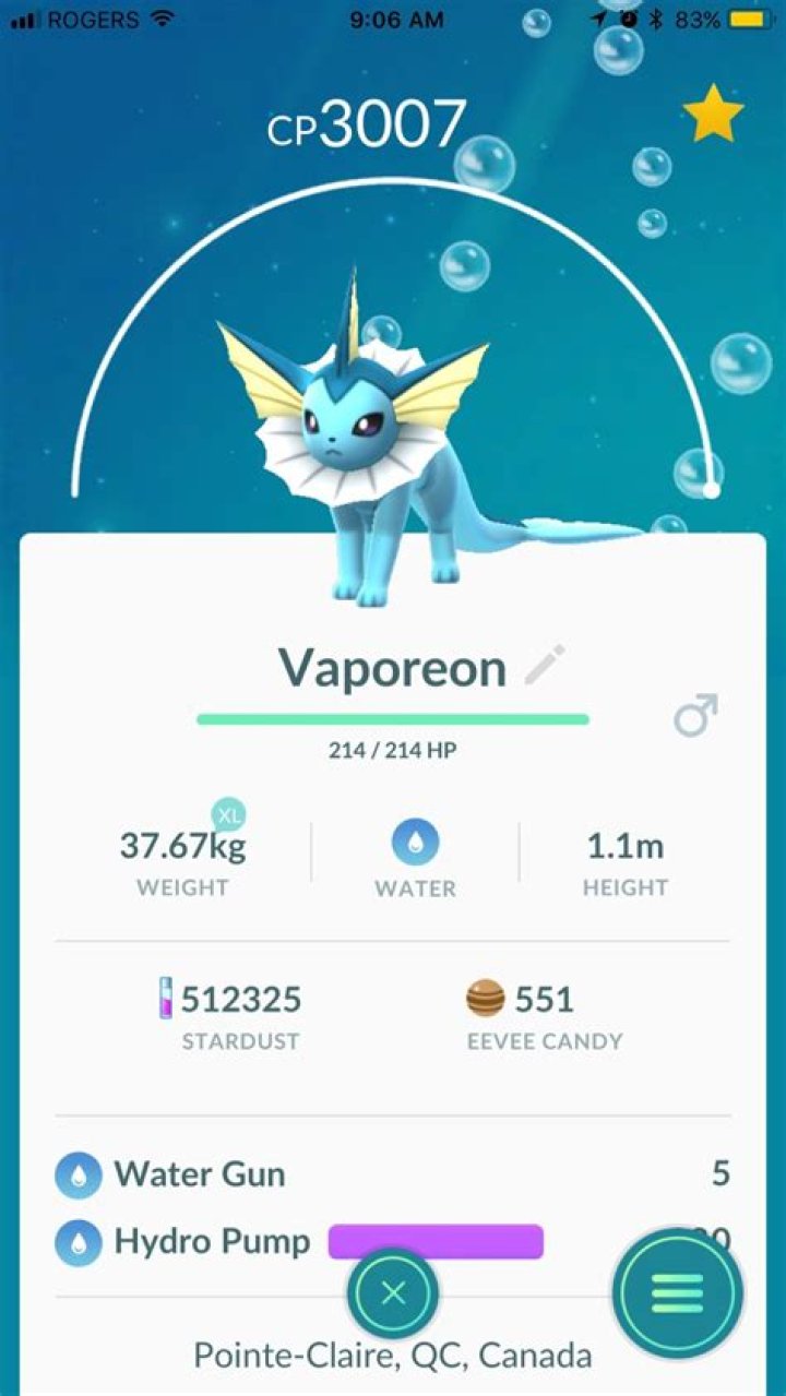 Best moveset for Vaporeon in Pokemon Go