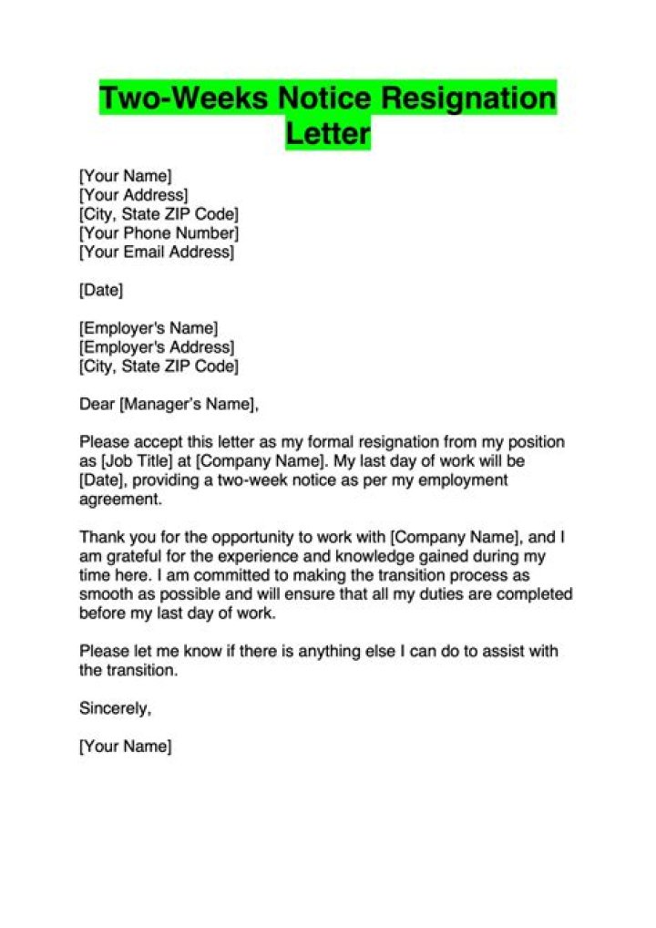 Free Two Weeks’ Notice Resignation Letter Templates You Can Use