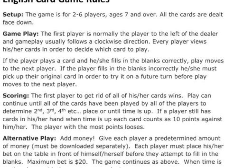 Game rules for card games