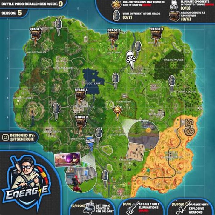 Here's the Full Cheat Sheet Map With Locations for the Week 9, Season 5 Fortnite Challenges
