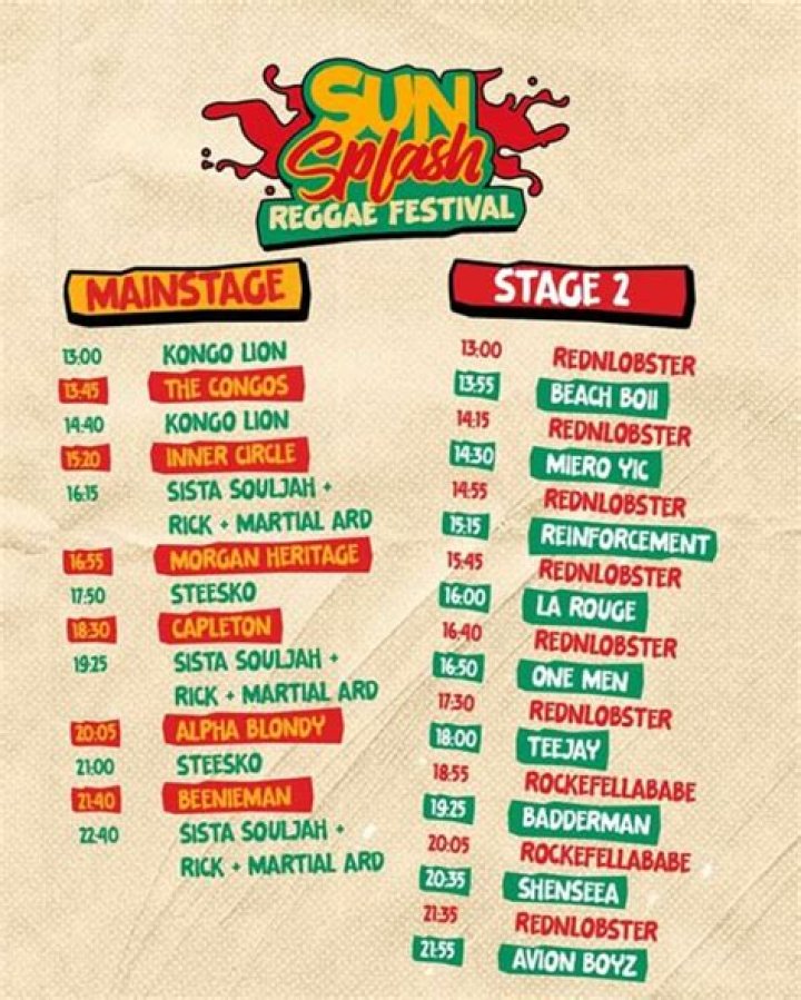 	SUNSPLASH REGGAE FESTIVAL WILL FEATURE ZIGGY MARLEY	