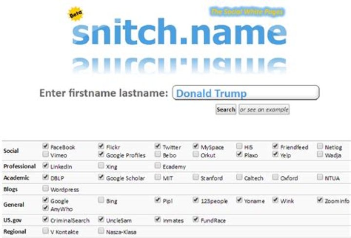 Use Snitch.Name to Search Social Network Sites for People