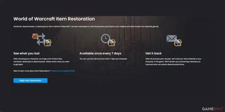WoW Item Restoration Service: how to restore items & page